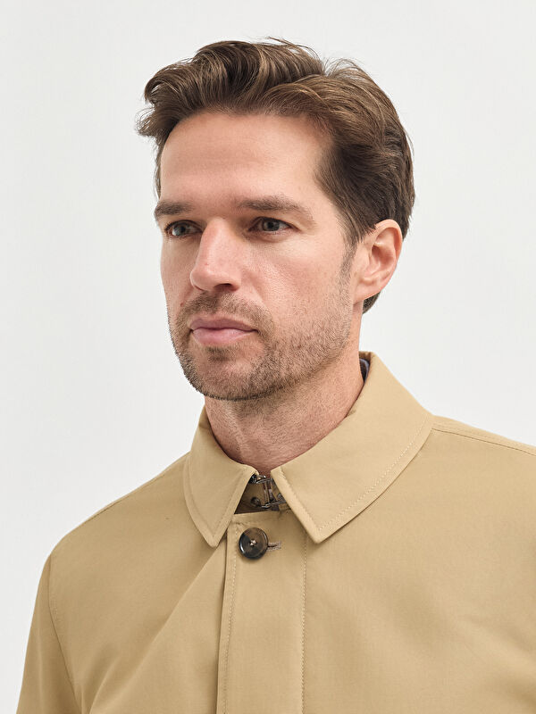 Erkek Bej Pamuk Karışımlı Trençkot