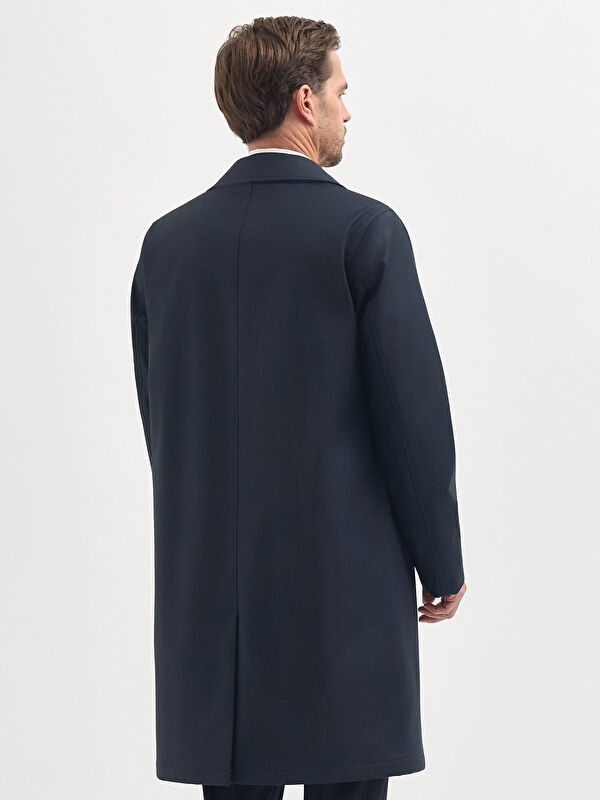 Erkek Lacivert Yün Karışımlı Trençkot