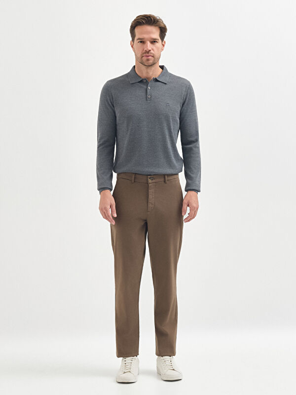 Erkek Vizon Pamuk Karışımlı Casual Pantolon