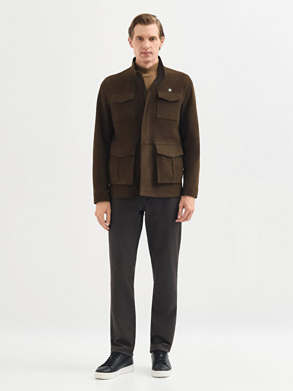 Erkek Haki Deri Mont