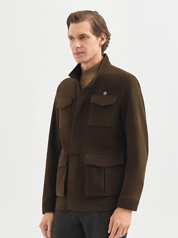 Erkek Haki Deri Mont