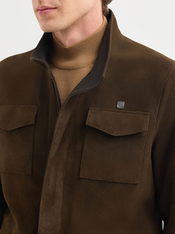 Erkek Haki Deri Mont