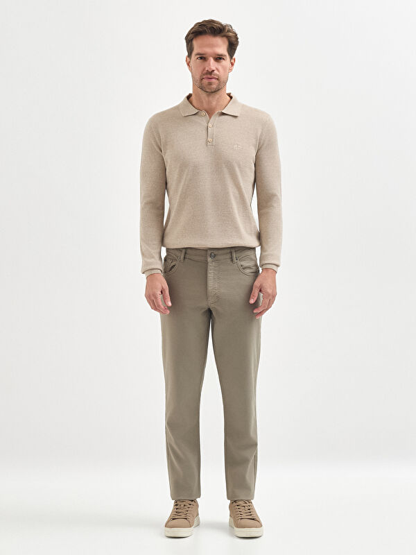 Erkek Haki Slim Fit Pamuk Karışımlı Jean Pantolon