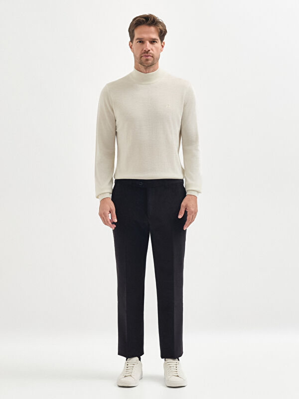 Erkek Siyah Kadife Pamuk Karışımlı Klasik Pantolon