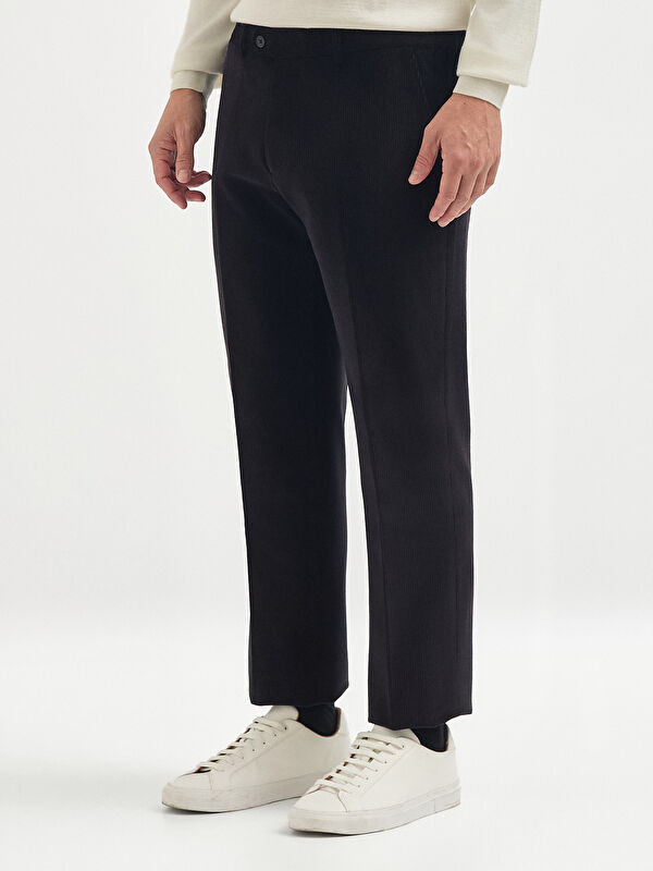 Erkek Siyah Kadife Pamuk Karışımlı Klasik Pantolon