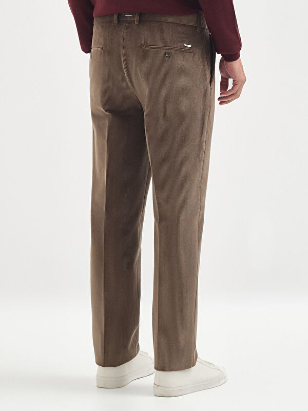 Erkek Kahverengi Kadife Pamuk Karışımlı Klasik Pantolon