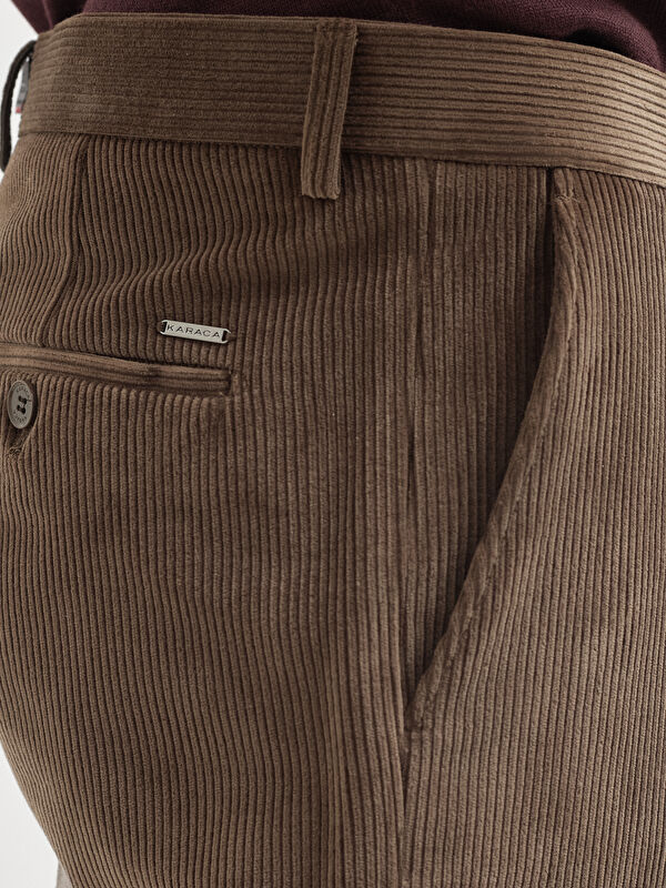 Erkek Kahverengi Kadife Pamuk Karışımlı Klasik Pantolon