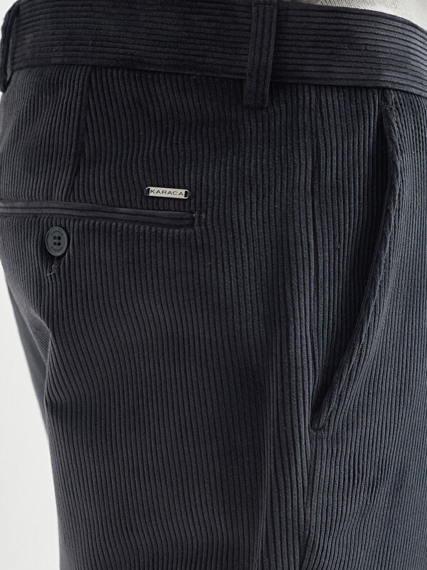 Erkek Antrasit Kadife Pamuk Karışımlı Klasik Pantolon