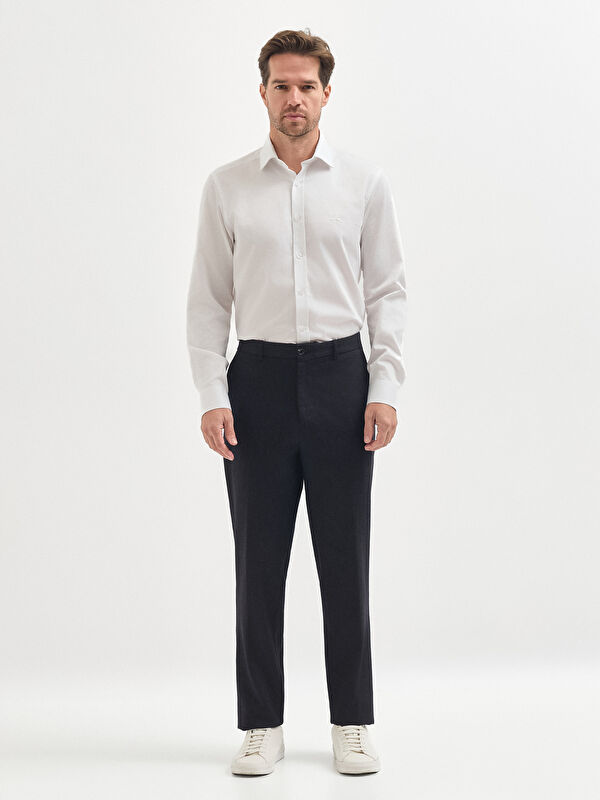 Erkek Lacivert Regular Fit Pamuk Karışımlı Casual Pantolon