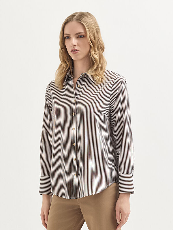 Kadın Beyaz/Kahve Gömlek