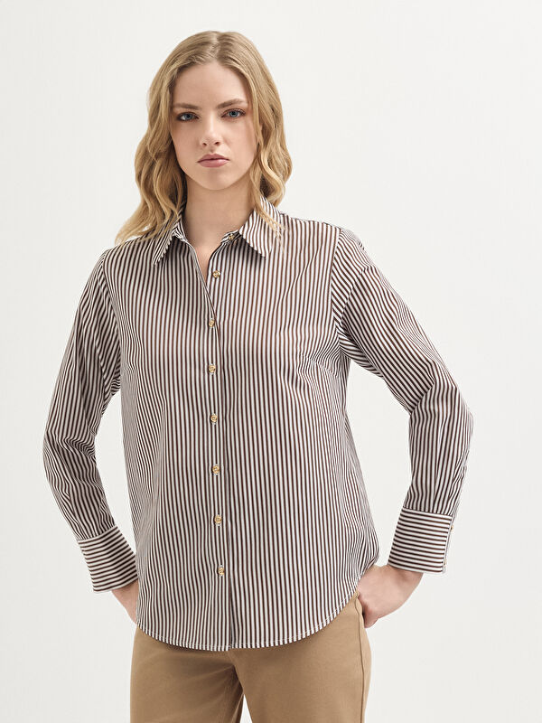 Kadın Beyaz/Kahve Gömlek