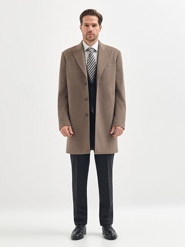 Erkek Vizon Kaşmir Yün Karışımlı Kaban