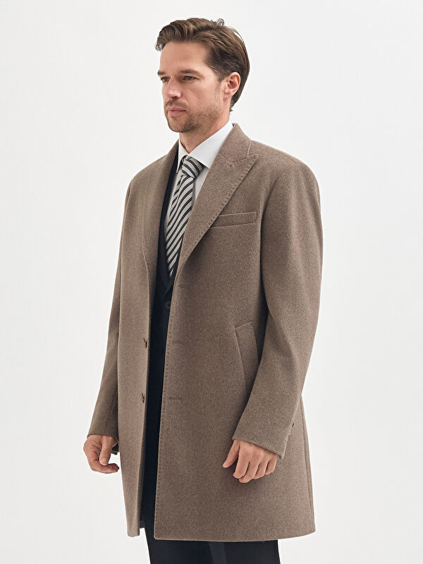 Erkek Vizon Kaşmir Yün Karışımlı Kaban