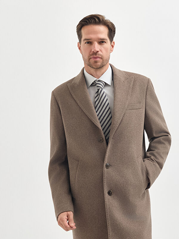 Erkek Vizon Kaşmir Yün Karışımlı Kaban