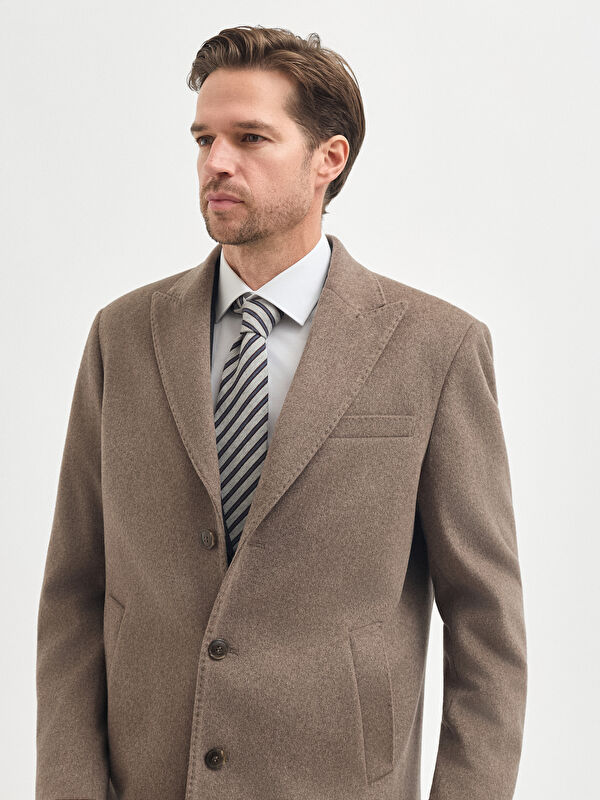 Erkek Vizon Kaşmir Yün Karışımlı Kaban