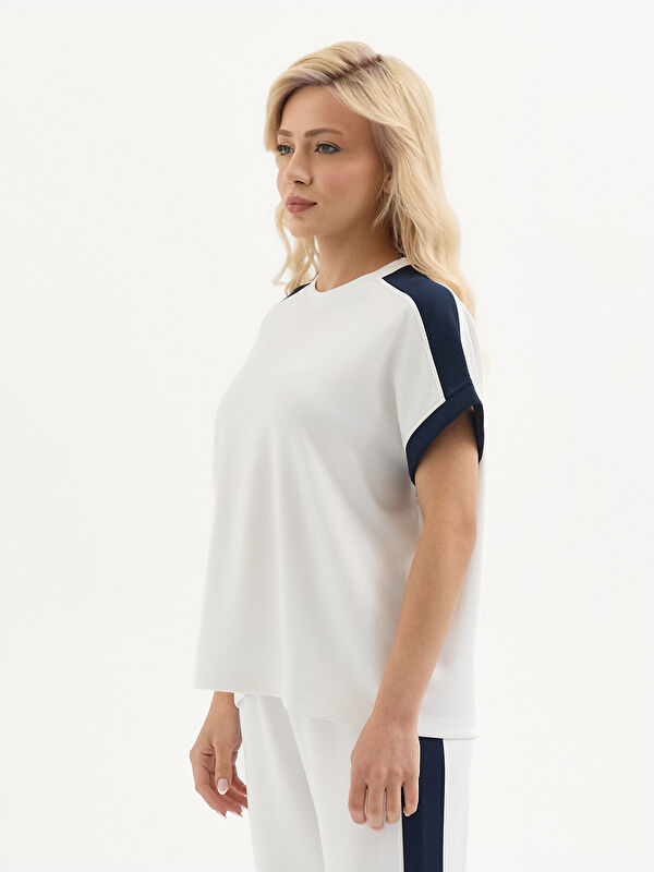 Kadın Lacivert Modal Karışımlı Bisiklet Yaka Sweatshirt