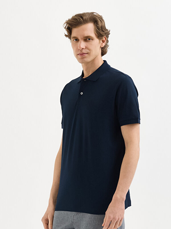 Erkek Lacivert %100 Pamuk Pike Polo Yaka Tişört