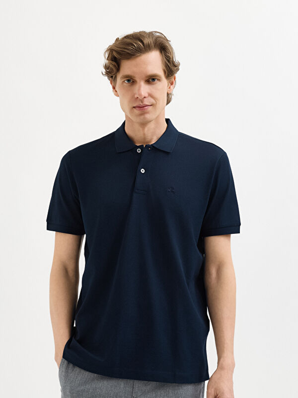 Erkek Lacivert %100 Pamuk Pike Polo Yaka Tişört