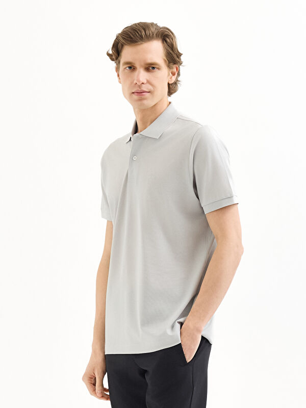 Erkek Gri %100 Pamuk Pike Polo Yaka Tişört