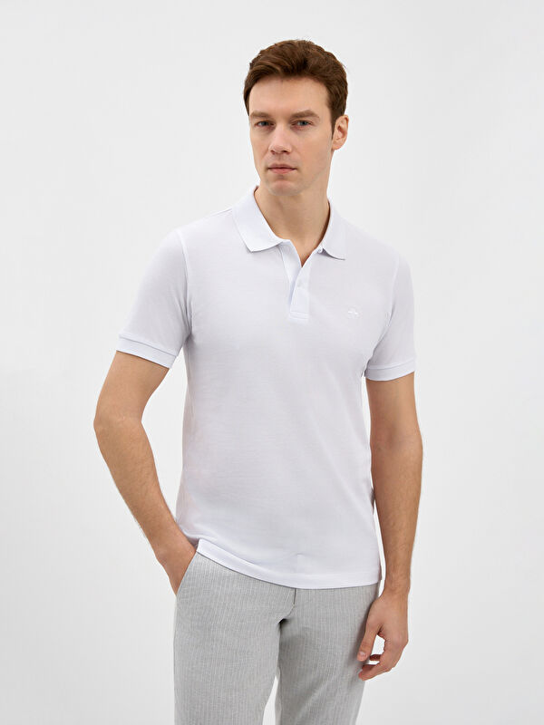 Erkek Beyaz T-Shirt-Polo Yaka Tişört