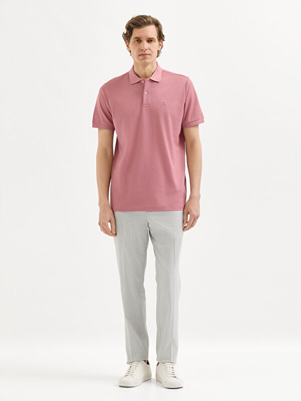 Erkek Pembe %100 Pamuk Pike Polo Yaka Tişört
