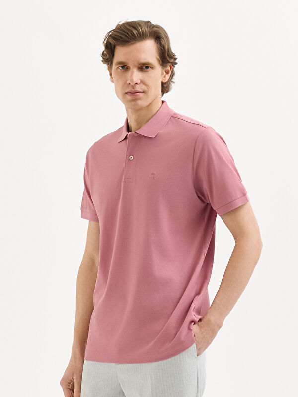 Erkek Pembe %100 Pamuk Pike Polo Yaka Tişört