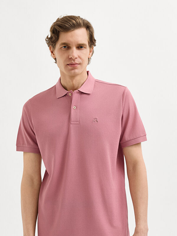 Erkek Pembe %100 Pamuk Pike Polo Yaka Tişört