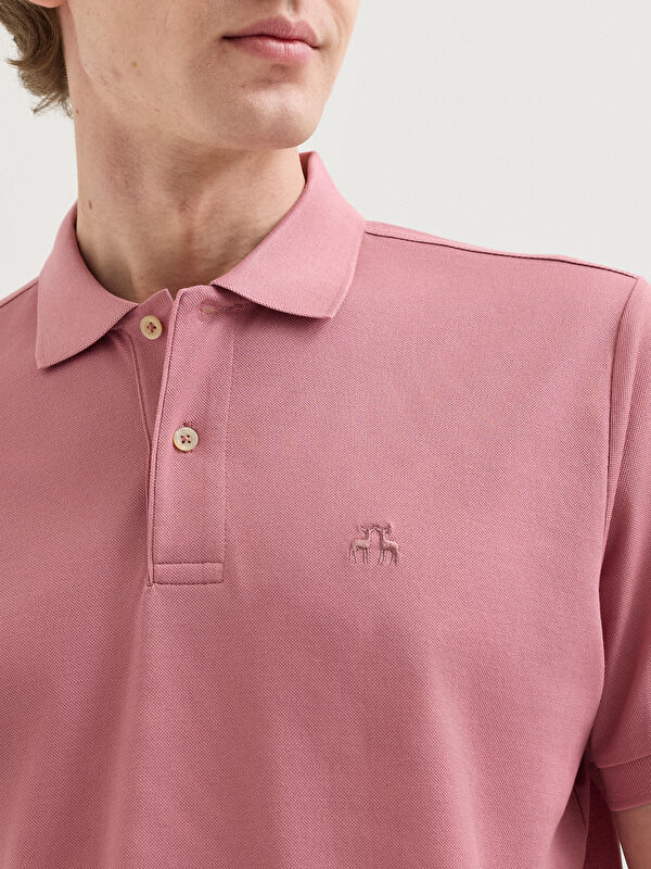 Erkek Pembe %100 Pamuk Pike Polo Yaka Tişört