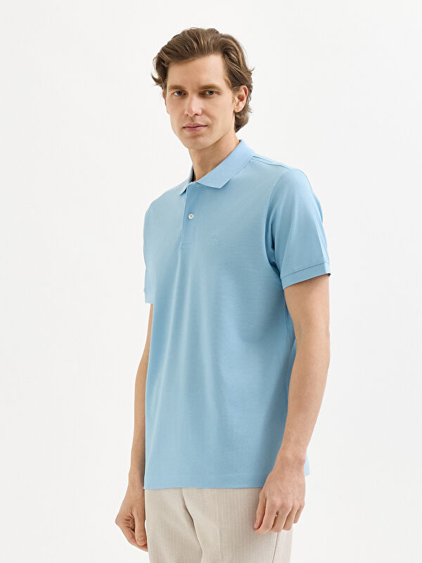 Erkek Mavi %100 Pamuk Pike Polo Yaka Tişört