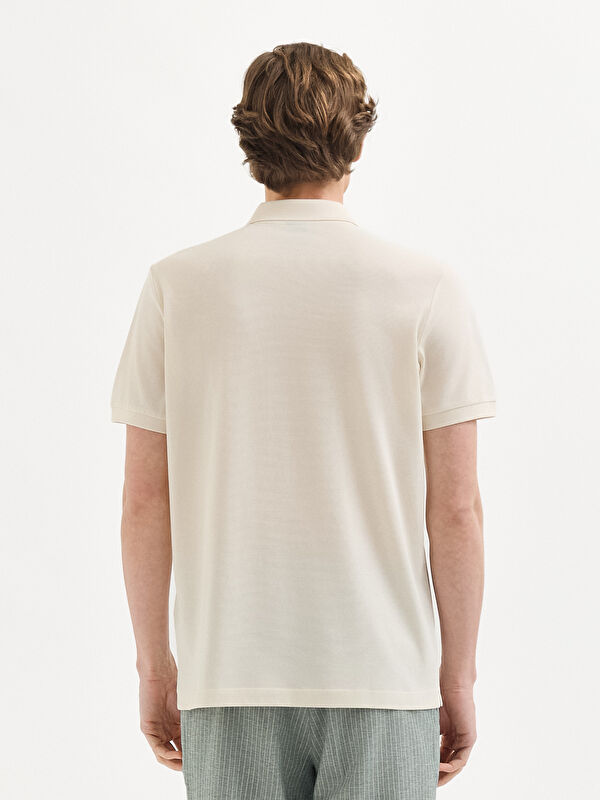 Erkek Ekru %100 Pamuk Pike Polo Yaka Tişört