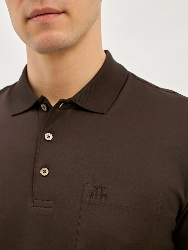 Erkek Kahve T-Shirt-Polo Yaka Tişört