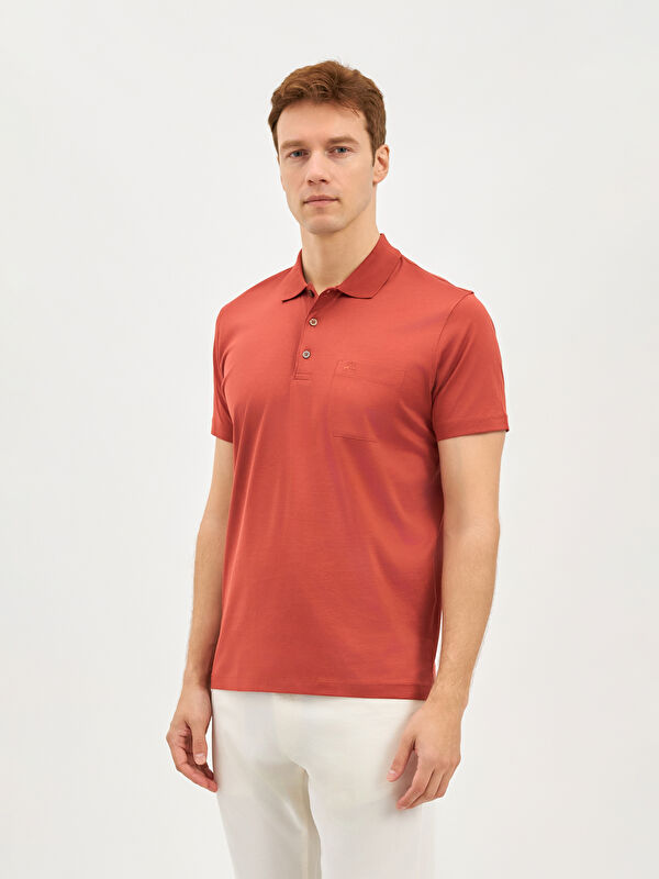 Erkek Kiremit T-Shirt-Polo Yaka Tişört