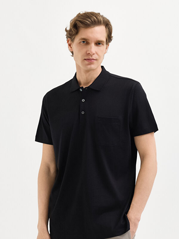 Erkek Siyah %100 Pamuk Süprem Polo Yaka Tişört