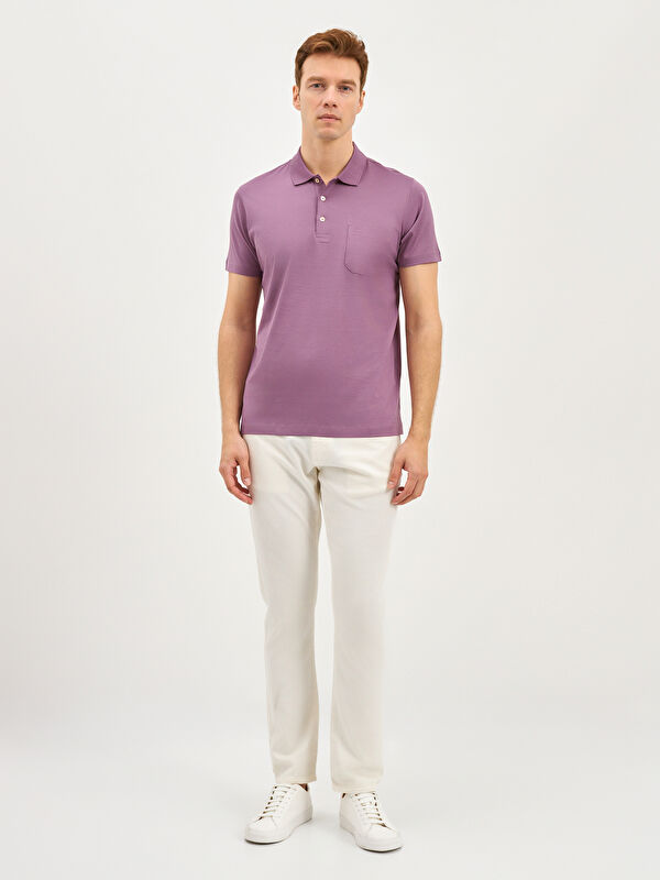 Erkek Eflatun T-Shirt-Polo Yaka Tişört