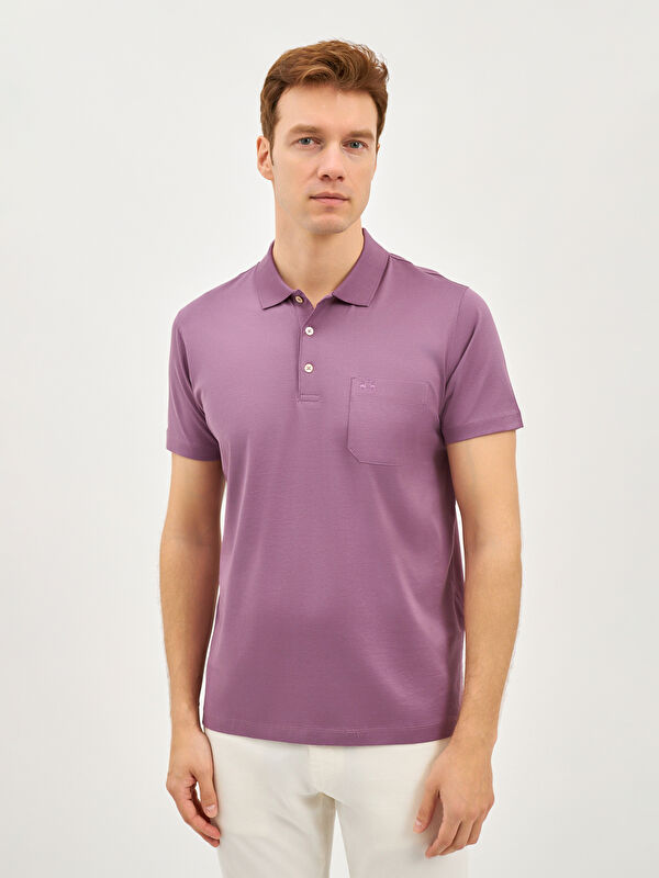 Erkek Eflatun T-Shirt-Polo Yaka Tişört