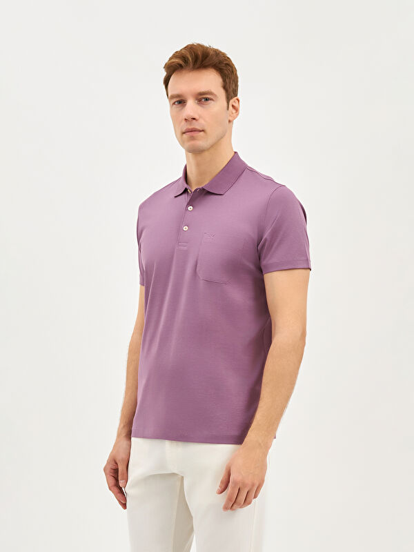 Erkek Eflatun T-Shirt-Polo Yaka Tişört