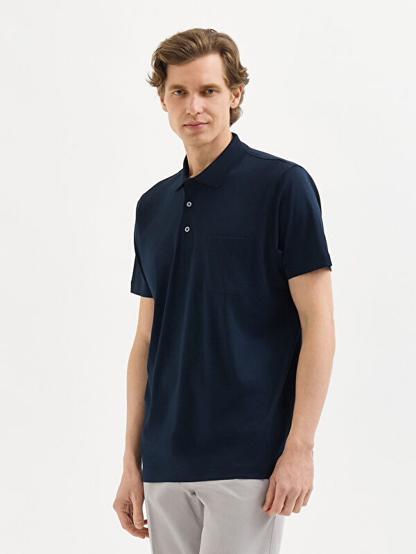 Erkek Lacivert T-Shirt-Polo Yaka Tişört