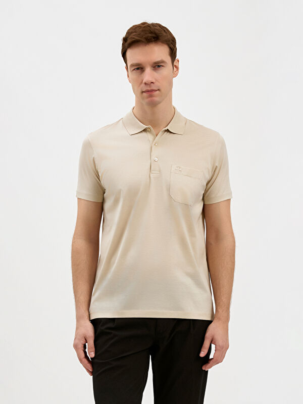 Erkek Bej T-Shirt-Polo Yaka Tişört
