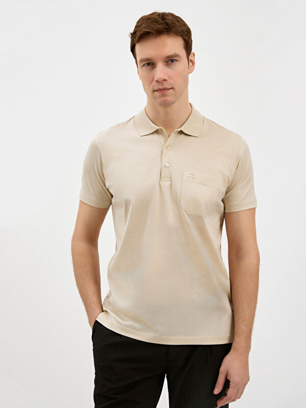 Erkek Bej T-Shirt-Polo Yaka Tişört