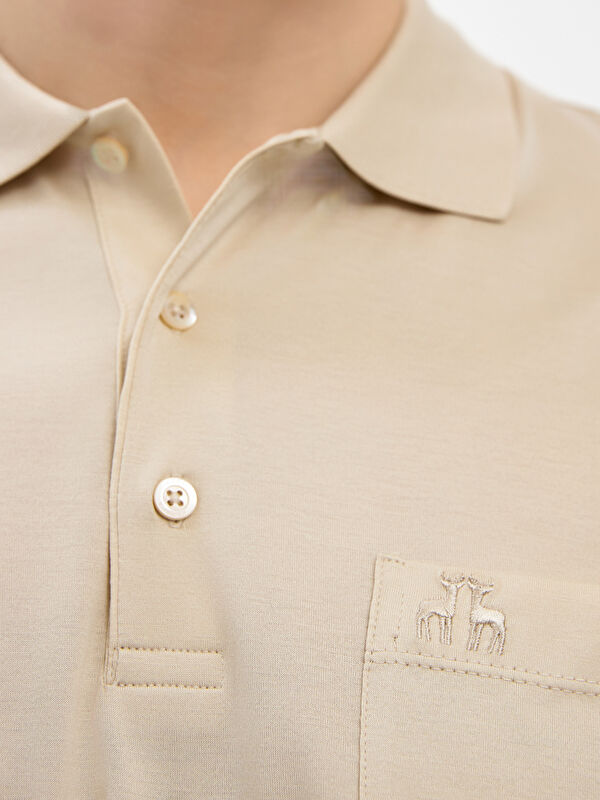 Erkek Bej T-Shirt-Polo Yaka Tişört