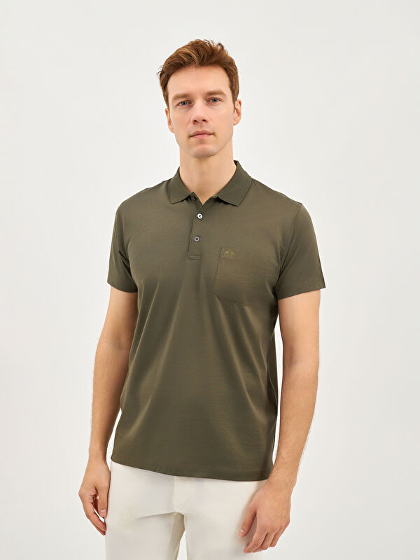Erkek Haki T-Shirt-Polo Yaka Tişört