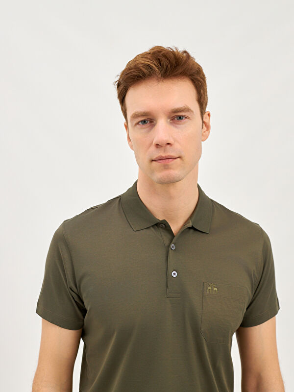 Erkek Haki T-Shirt-Polo Yaka Tişört
