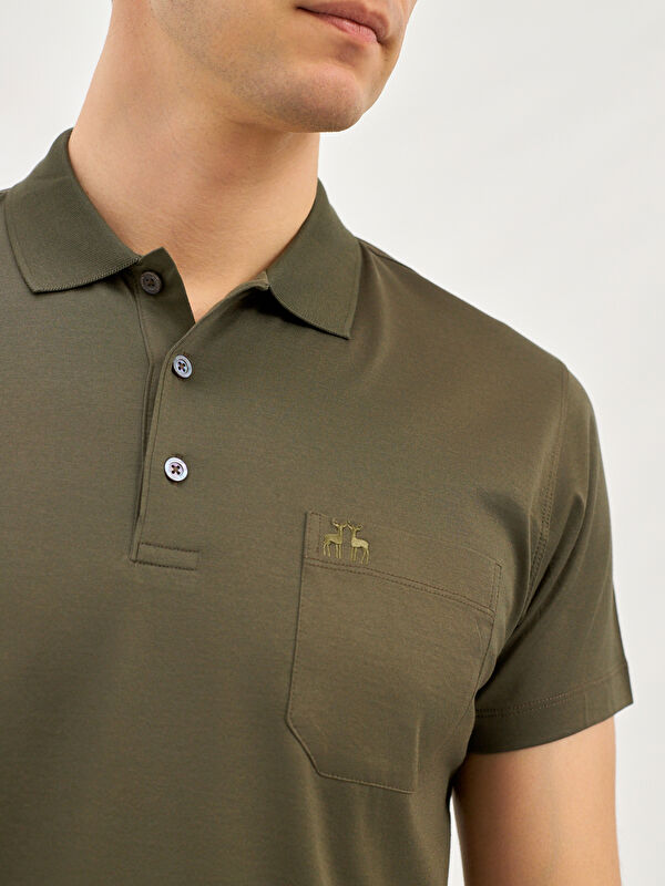 Erkek Haki T-Shirt-Polo Yaka Tişört