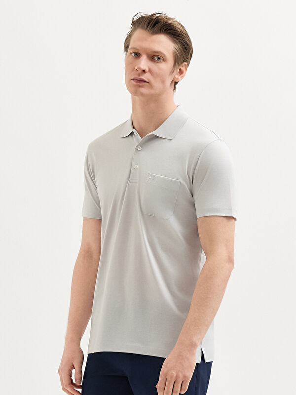 Erkek Gri T-Shirt-Polo Yaka Tişört