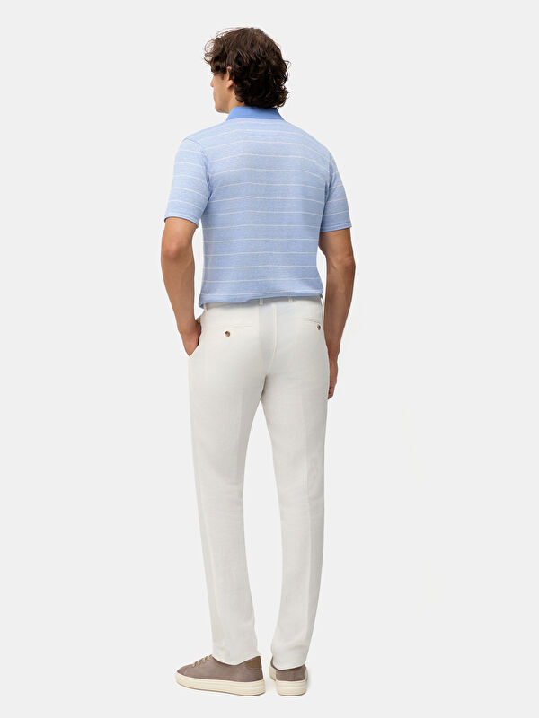 Erkek Mavi Keten Pamuk Karışımlı Regular Fit Polo Yaka Tişört
