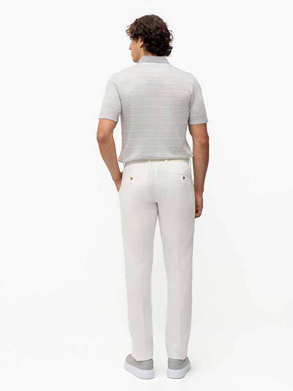 Erkek Gri Keten Pamuk Karışımlı Regular Fit Polo Yaka Tişört