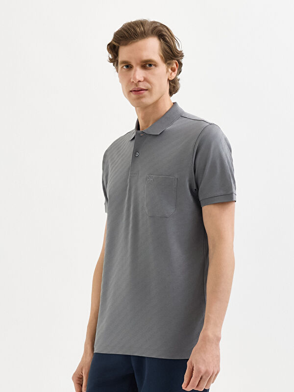 Erkek Gri T-Shirt-Polo Yaka Tişört