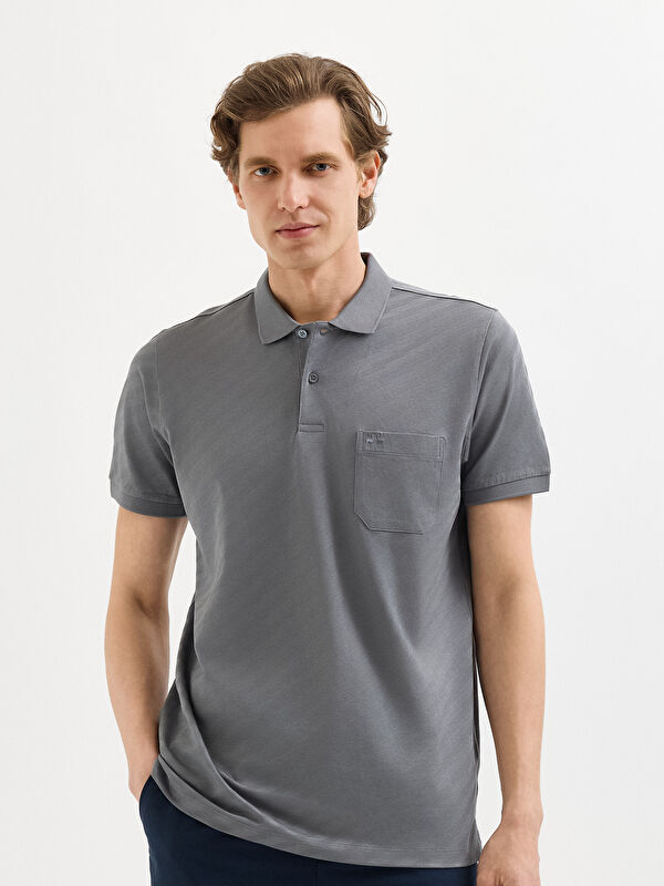 Erkek Gri T-Shirt-Polo Yaka Tişört