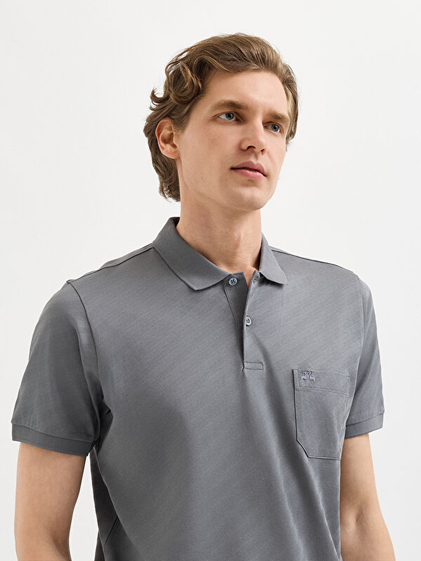 Erkek Gri T-Shirt-Polo Yaka Tişört