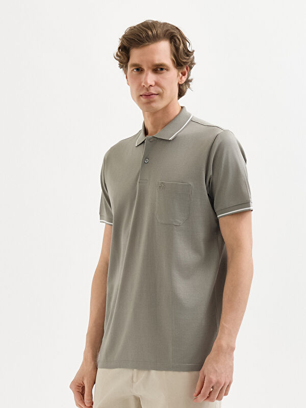 Erkek Haki T-Shirt-Polo Yaka Tişört